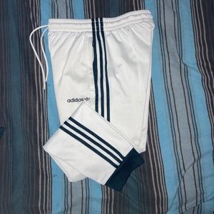 Adidas mens’ joggers (white w/ black stripes)